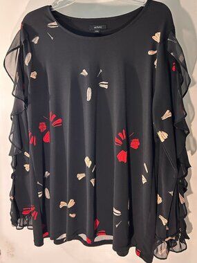 Alfani Black Floral Ruffle Sleeve Blouse Size Medium